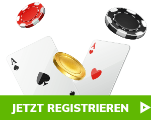 Ass Karten mit Casino Chips und grünem Registrieren Button